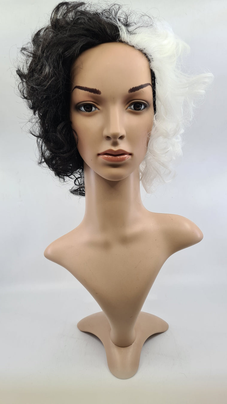 Wig- Estella/Cruella- Curly Black and White Wig- Estella/Cruella- Curly Black and White